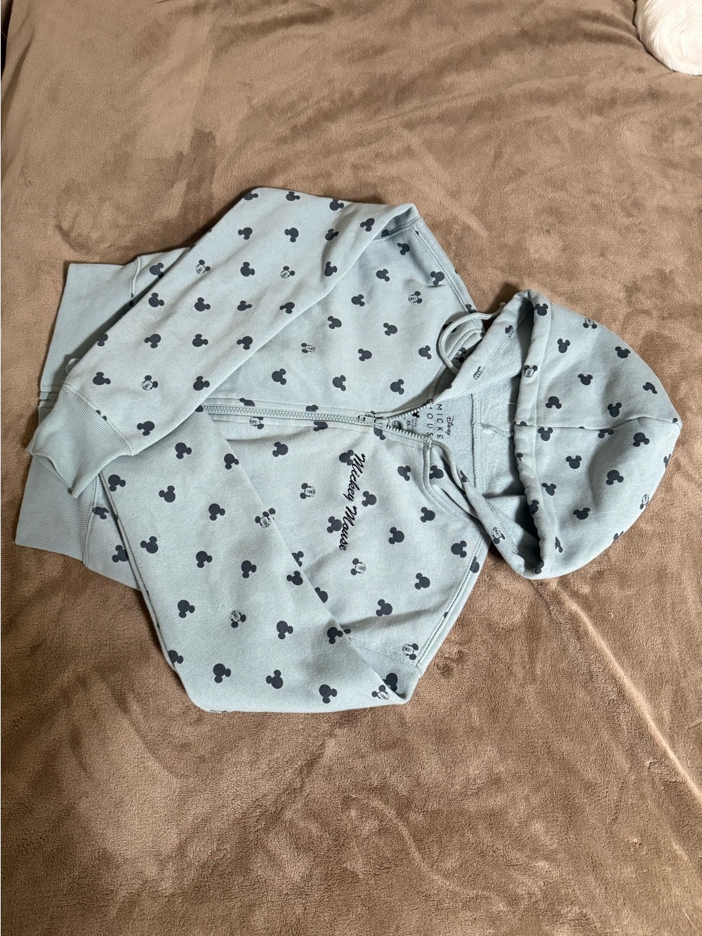 Disney Mickey Mouse Crop Top Zip Up Hoodie in Light Blue Gray